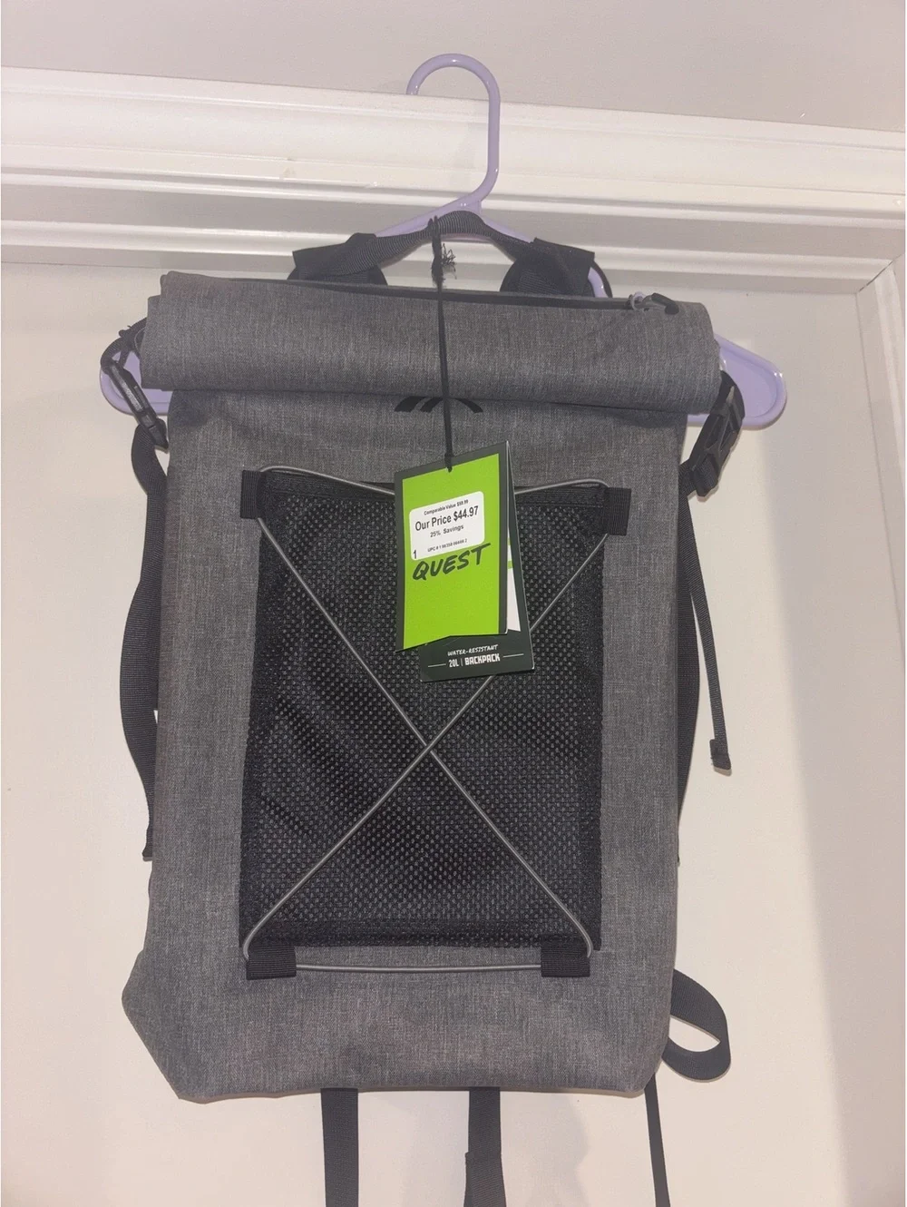 Quest 20L Water Resistant Roll Top Backpack Gray Dry Bag Hiking Camping NWT